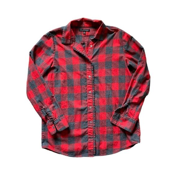 BANANA REPUBLIC Buffalo Plaid Long Sleeve Button Down Shirt Red Gray medium - Picture 1 of 5